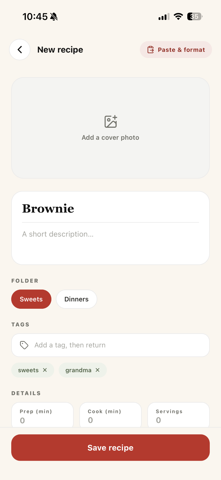 Add a recipe in seconds