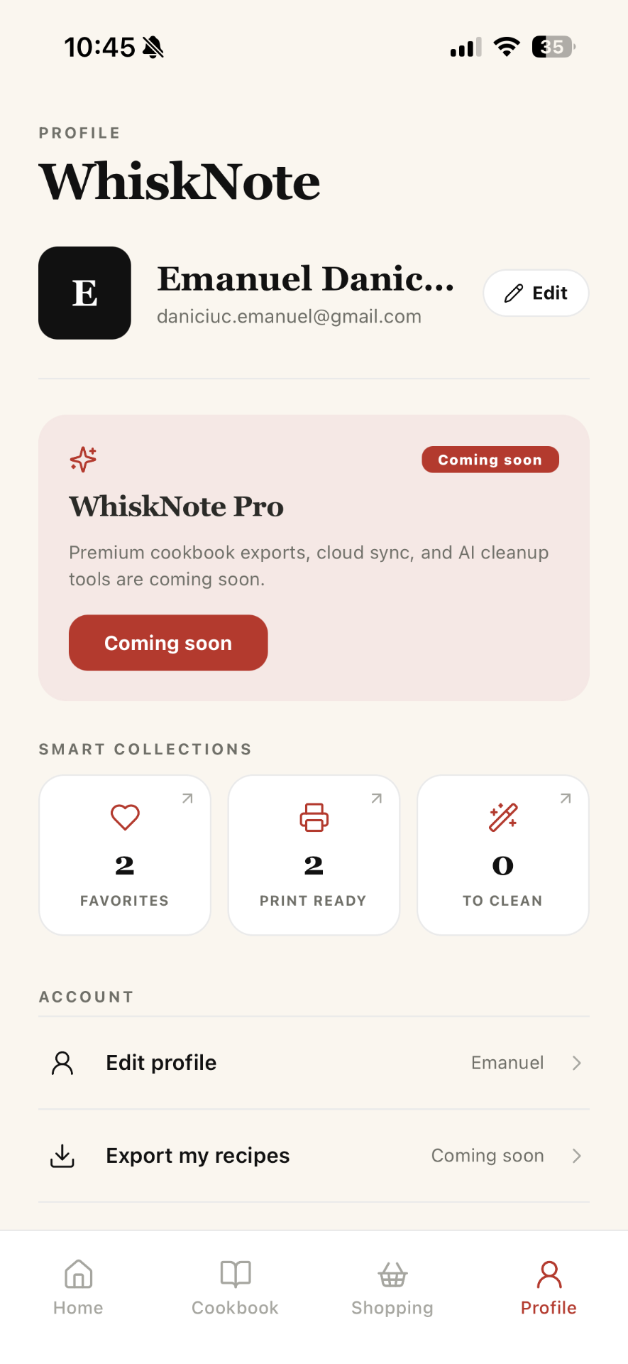 Your Whisk Notes profile
