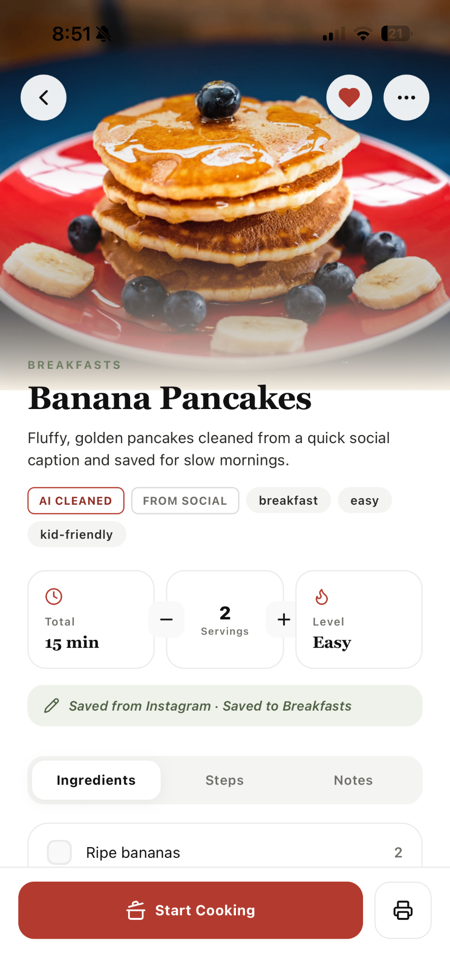 Banana Pancakes recipe detail